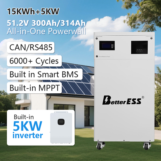 BetterESS 51.2V 314Ah All in One 16kWh LiFePO4 Battery Mobile ESS Built-in 5kw Hybrid Off-grid Inverter, BMS, MPPT, Active Balancer-Backup Power for Home