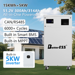 BetterESS 51.2V 314Ah All in One 16kWh LiFePO4 Battery Mobile ESS Built-in 5kw Hybrid Off-grid Inverter, BMS, MPPT, Active Balancer-Backup Power for Home