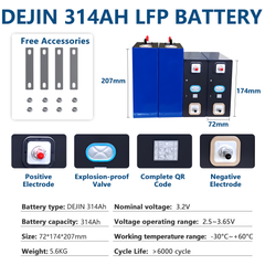 DEJIN 314Ah LiFePO4 Battery Cells - High quality Grade A+ with QR Code
