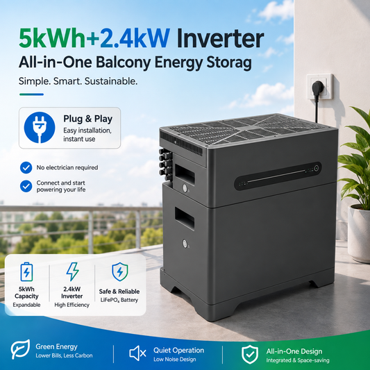 5kWh Balcony Solar Battery Storage System, 2400W Plug & Play LiFePO4 Energy Storage, All-in-One, Modular & Expandable, IP54