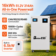 48V 51.2V 314Ah 16kWh All-in-One Mobile ESS with 6.5kW Hybrid Inverter, Smart BMS, Active Balancer & WiFi