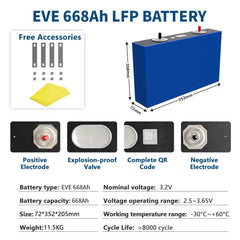 EVE 3.2V 668Ah LF668 LiFePO4 Battery Cell - Brand New Grade A with QR Code