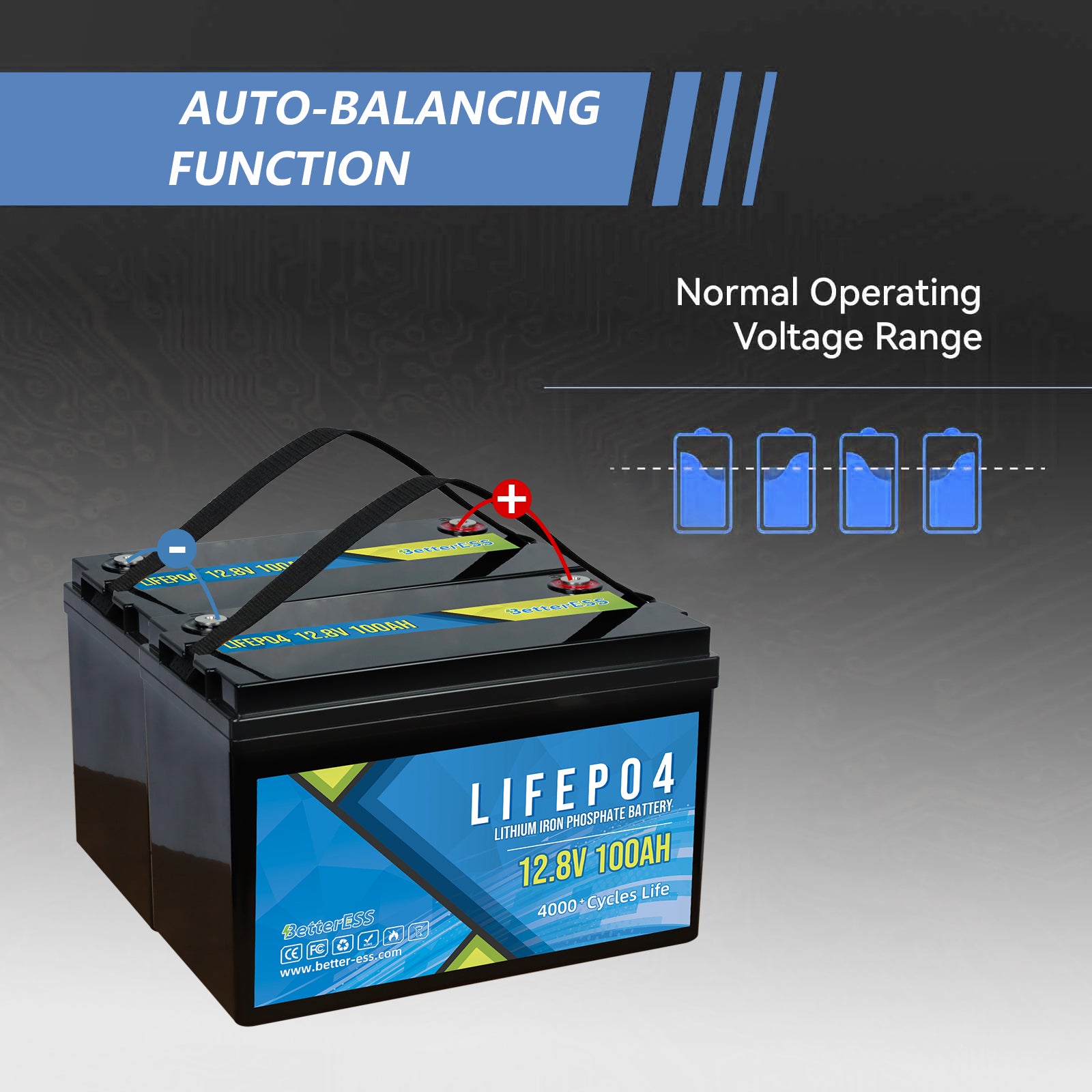 Better-ess Self-Heating 12V 100Ah LiFePO4 Lithium Battery with Bluetoo