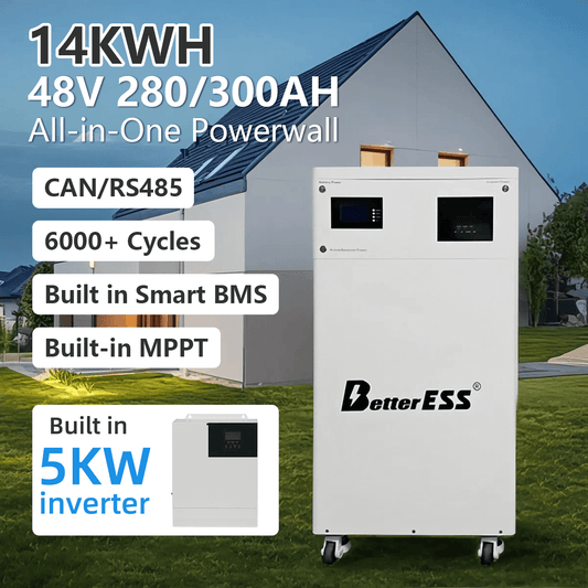 BetterESS 51.2V 48V 280Ah All in One 14kWh LiFePO4 Battery Mobile ESS Built-in 5kw Hybrid Off-grid Inverter, BMS, MPPT, Active Balancer-Backup Power for Home