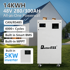 BetterESS 51.2V 48V 280Ah All in One 14kWh LiFePO4 Battery Mobile ESS Built-in 5kw Hybrid Off-grid Inverter, BMS, MPPT, Active Balancer-Backup Power for Home