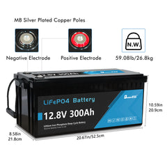 12V 300Ah LiFePO4 Battery Built-in 200A BMS with Bluetooth
