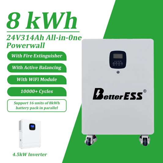 25.6V 314Ah 8kWh LiFePO4 All-in-One Home Energy Storage System with 4.5kW Hybrid Inverter & Built-in Active Balancing Function