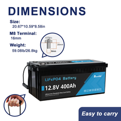 12V 400Ah LiFePO4 Battery Built-in 250A BMS with Bluetooth