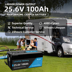 24V 100Ah LiFePO4 baterija Ugrađeni 100A BMS s Bluetoothom, samozagrijavanjem i aktivnim balanserom