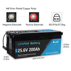 24V 200Ah LiFePO4 Battery Built-in 200A BMS with Bluetooth, Self-heating and Active Balancer