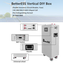 48V 16S 280Ah-314Ah DIY Vertical JK Box Battery Kits with JK Inverter 200A BMS and Wheels