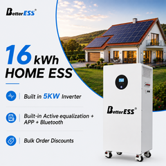 New 16kWh All-in-One LiFePO4 Home Battery Storage System | Built-in 5kW Inverter, 120A Active Balancing BMS, Bluetooth & APP