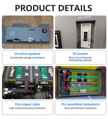 EU Stock 48V LiFePO4 Battery BOX With JK BMS Air Switch For 16S 280Ah-314Ah, Solar System