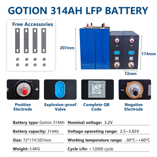 GOTION 314Ah 3.2V LiFePO4 Lithium Battery Cells - Brand New Grade A with QR Code