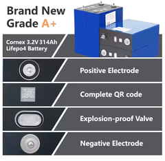Cornex Grade A 3.2V 314Ah Rechargeable LiFePO4 Battery Cell