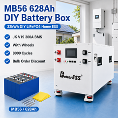 BetterESS 51.2V 628Ah 32KWh LiFePO4 DIY Battery Kit MB56 Case Set with JK 300A BMS, Air Switch & 2A Active Balancing – Solar, RV & Off-Grid Energy Storage