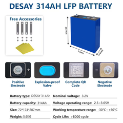 DESAY 314Ah LiFePO4 Battery Cells - Brand New Grade A with QR Code