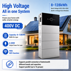 Stackable 8kWh–40kWh High-Voltage Home ESS 25.6V to 400V DC-DC Solar Battery Storage System With WiFi Bluetooth Built-in Boost Module