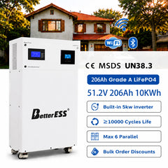 51.2V 206Ah 10kWh All-in-One LiFePO4 Mobile ESS with 5kW Hybrid Off-Grid Inverter, BMS & MPPT