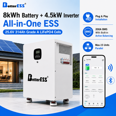 25,6 V 314 Ah 8 kWh LiFePO4 All-in-One Heimspeichersystem mit 4,5 kW Hybrid-Wechselrichter und integrierter aktiver Ausgleichsfunktion