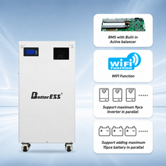 48V 51.2V 314Ah 16kWh All-in-One Mobile ESS with 6.5kW Hybrid Inverter, Smart BMS, Active Balancer & WiFi