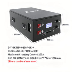 EU Stock 48V LiFePO4 Battery BOX With JK BMS Air Switch For 16S 280Ah-314Ah, Solar System