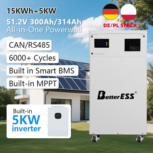 (EU Stock)BetterESS 51.2V 306Ah All in One 15kWh LiFePO4 Battery Mobile ESS Built-in 5kw Hybrid Off-grid Inverter, BMS, MPPT, Active Balancer-Backup Power for Home