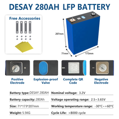 DESAY 280Ah LiFePO4 Battery Cells - Brand New Grade A with QR Code