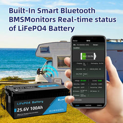 24V 100Ah LiFePO4 baterija Ugrađeni 100A BMS s Bluetoothom, samozagrijavanjem i aktivnim balanserom