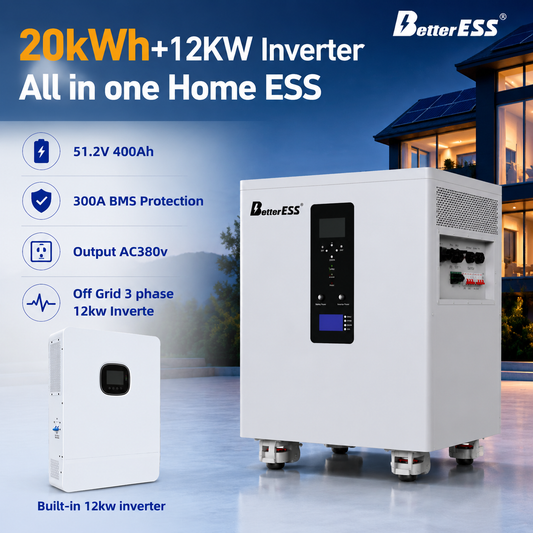 51.2V 400Ah 20kWh All-in-one Mobile ESS Built-in 10kW or 12KW Hybrid off-grid Three Phase Inverter 380V/400V,300A BMS,Equalization Module