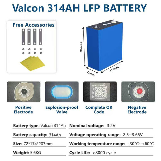 Valcon 314Ah LiFePO4 Battery Cells - Brand New Grade A with QR Code
