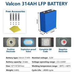 Valcon 314Ah LiFePO4 Battery Cells - Brand New Grade A with QR Code